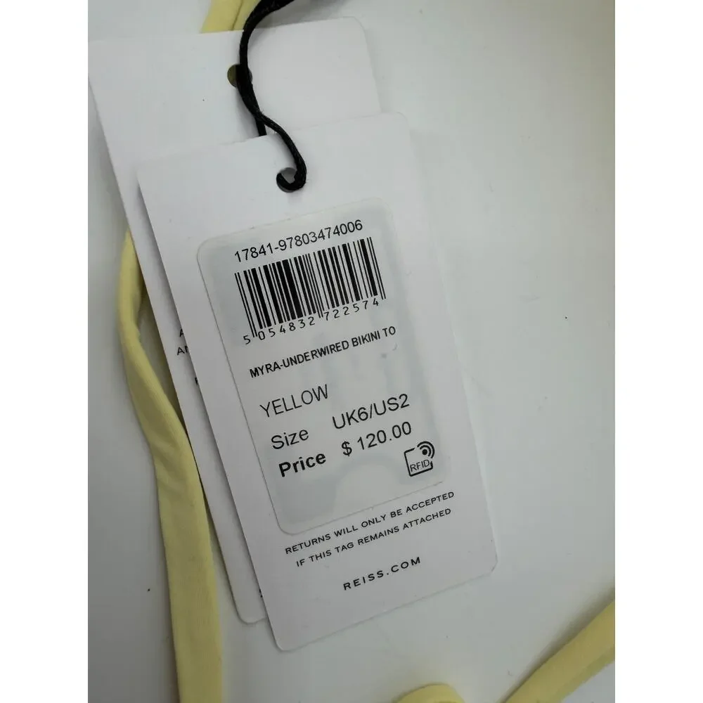 REISS Myra Tanga Bikini Top Size 2 NEW Yellow Swim Separates Swimwear
